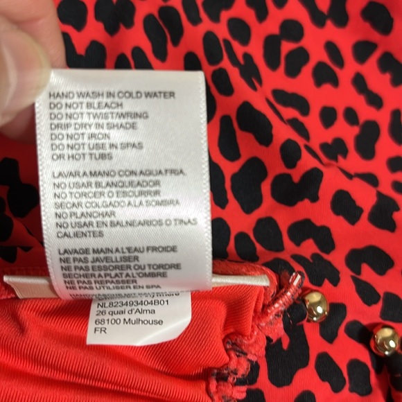 NWT Michael Michael Kors Sea Coral Red Leopard Ruched Bikini Bottom - Picture 6 of 9